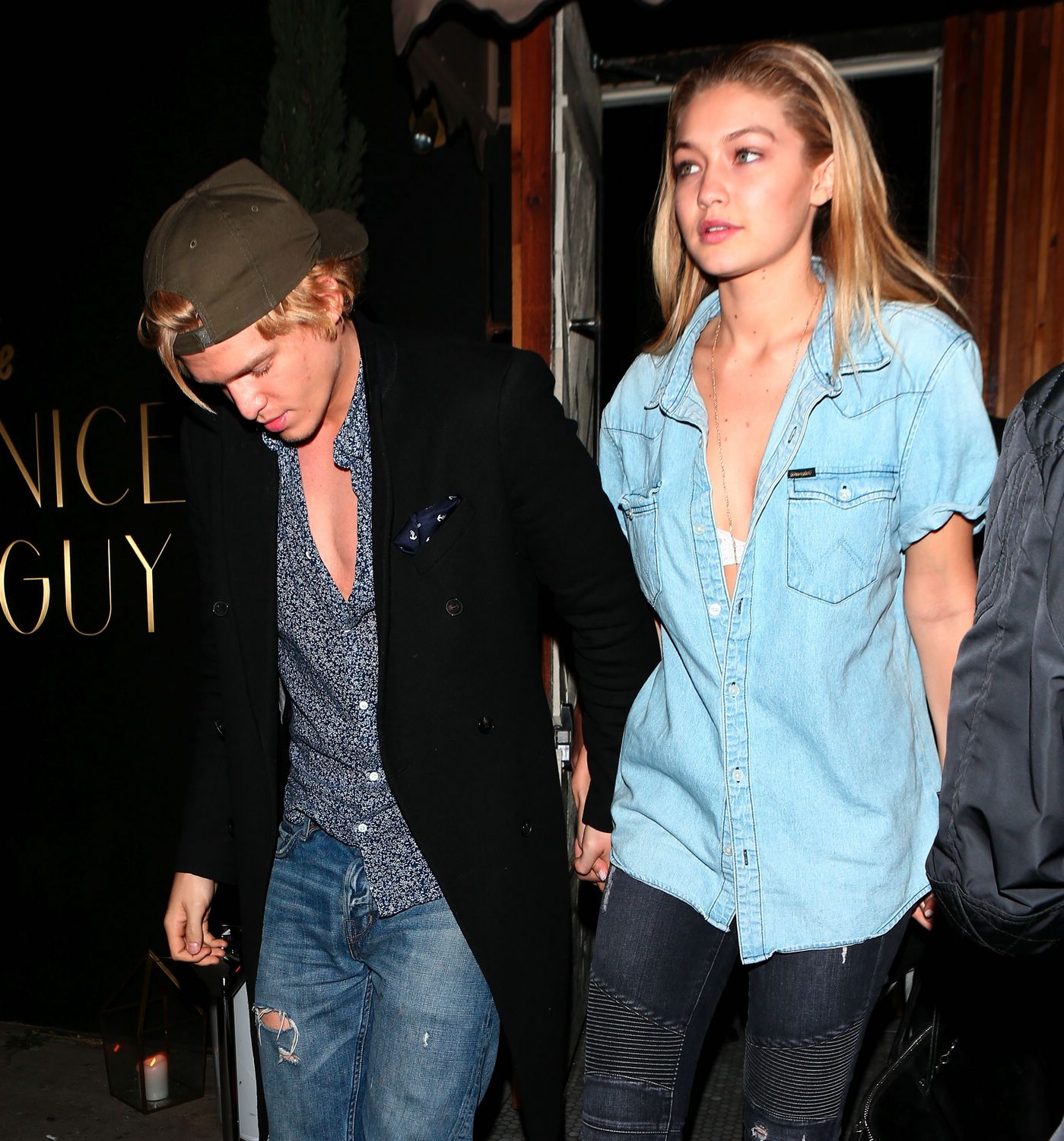 Gigi Hadid is seen with her boyfriend, Cody Simpson spotted leaving Brittny Gastineau party in Hollywood November 25, 2014.