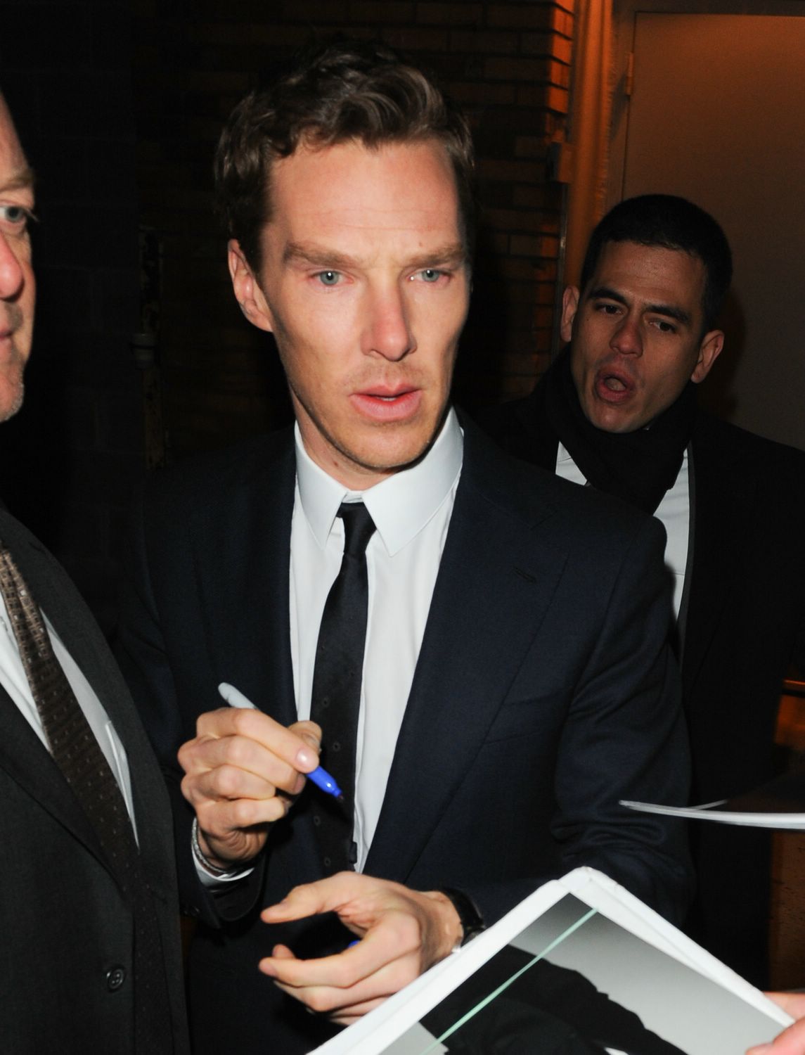 Benedict Cumberbatch is seen leaving the John Stewart studios in New York City, 18 November 2014