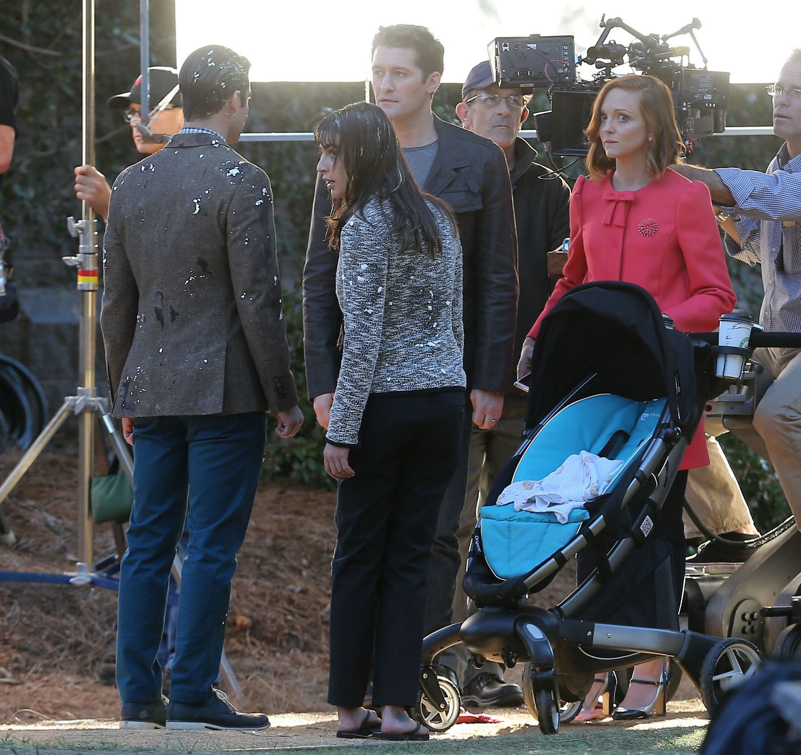 Lea Michele, Darren Criss, Matthew Morrison and Jayma Mays are spotted filming scenes for the hit TV series 'Glee'' - November 19