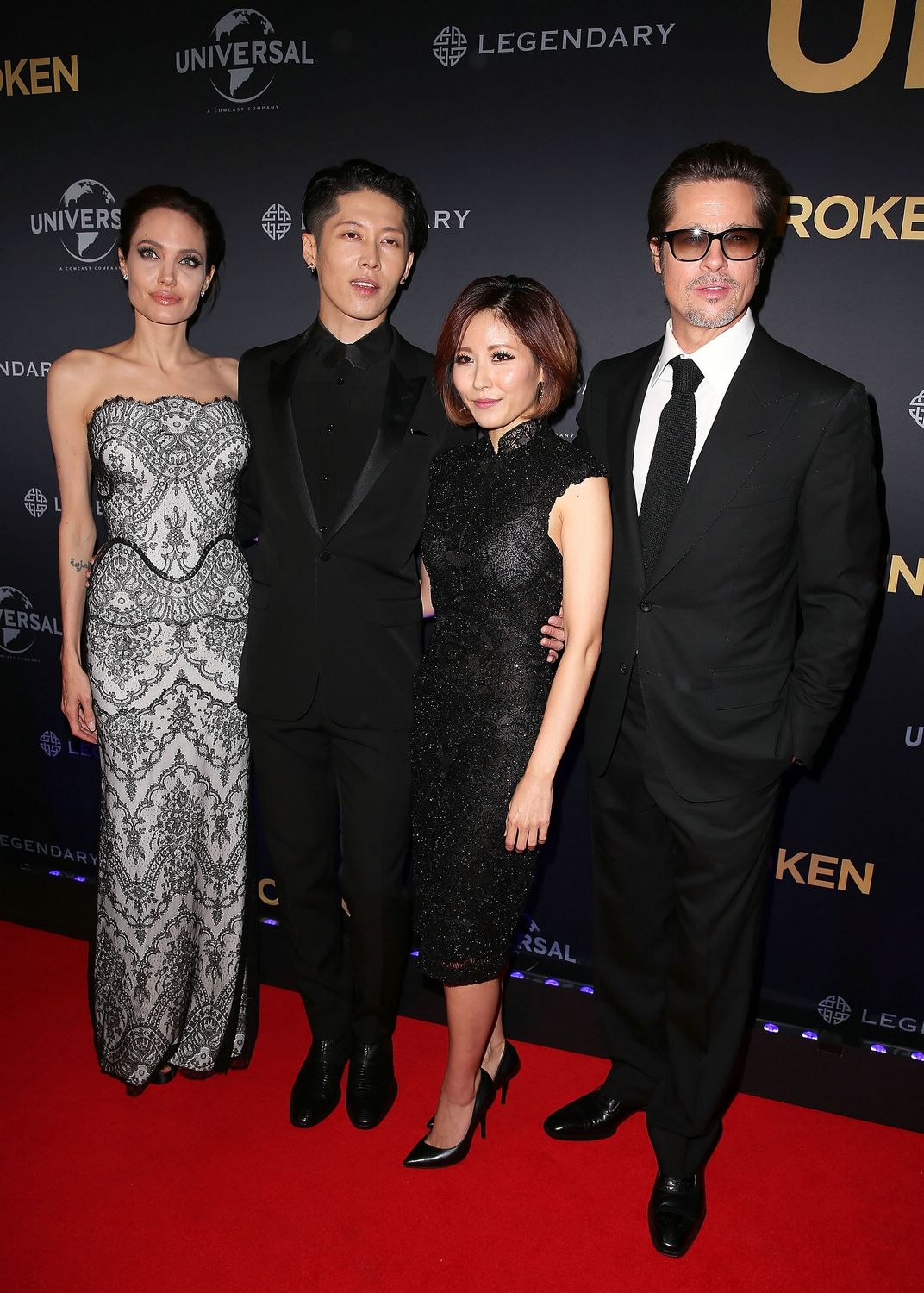 Couple Angelina Jolie and Brad Pitt arrives at the world premiere of Unbroken - November 17