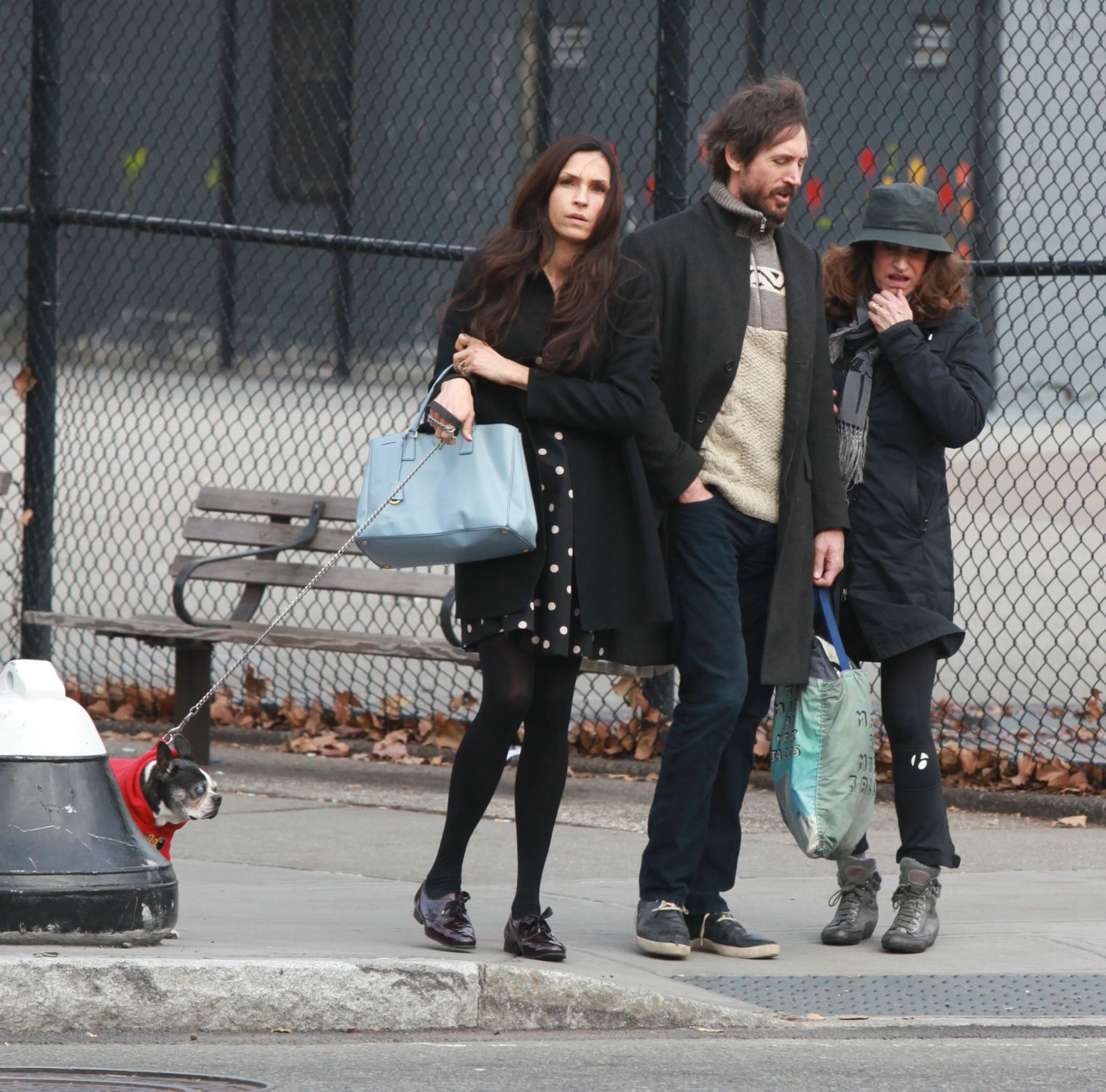 Famke Janssen and boyfriend Cole Frates Walking Their Dog in SoHo on November 30, 2014.