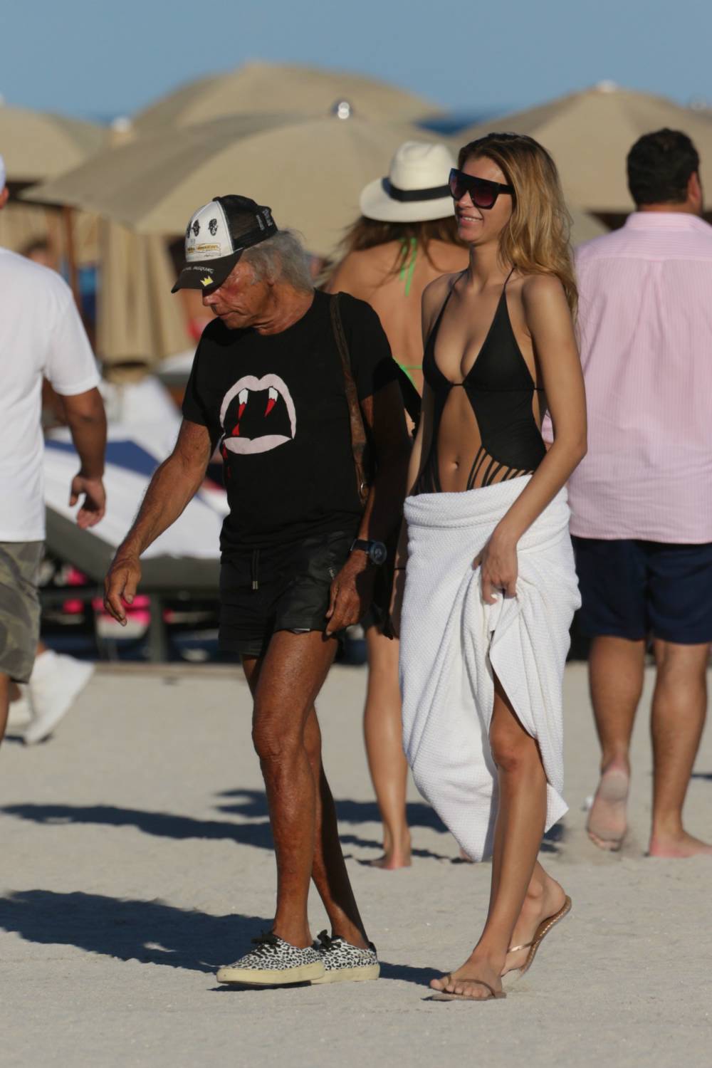 Billionaire and NBA superfan James Goldstein (71) with his girlfriend, Russian model Anna Sergeevna (25).