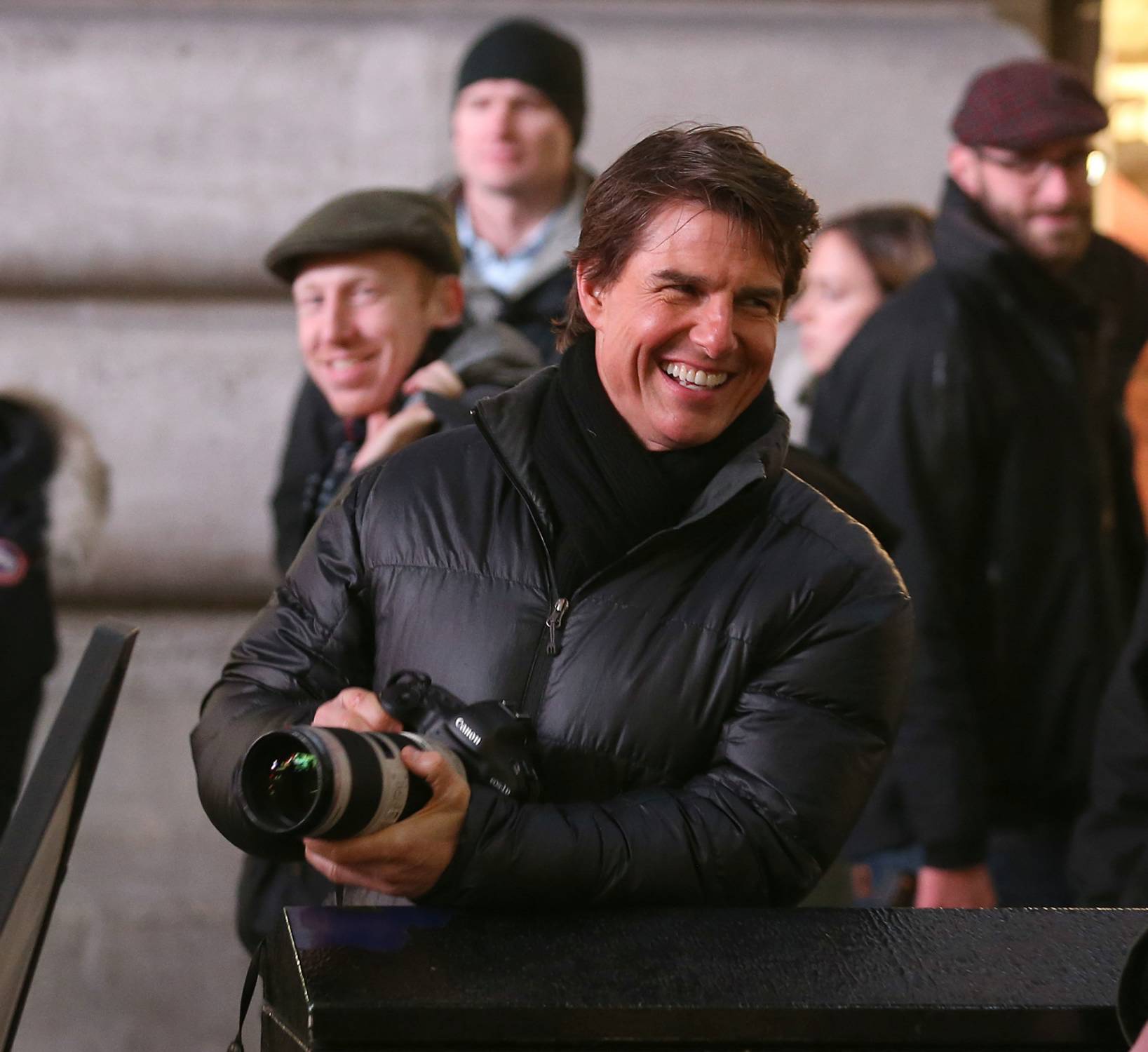 Tom Cruise is seen here on set whilst filming Mission Impossible 5 on a film set in Piccadilly Circus, London.