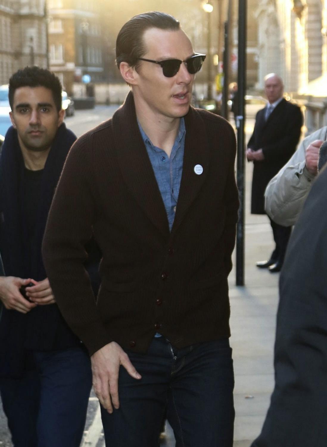 Benedict Cumberbatch Leaves His Zip Open As He Arrives at Hotel in London - February 8