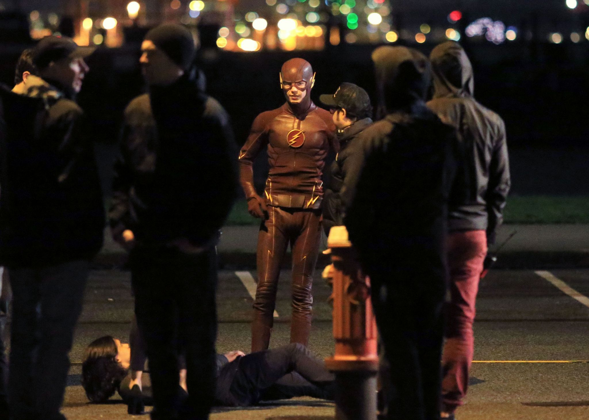 Grant Gustin, Danielle Panabaker, Brandon Routh and Carlos Valdes Film "The Flash" - February 10