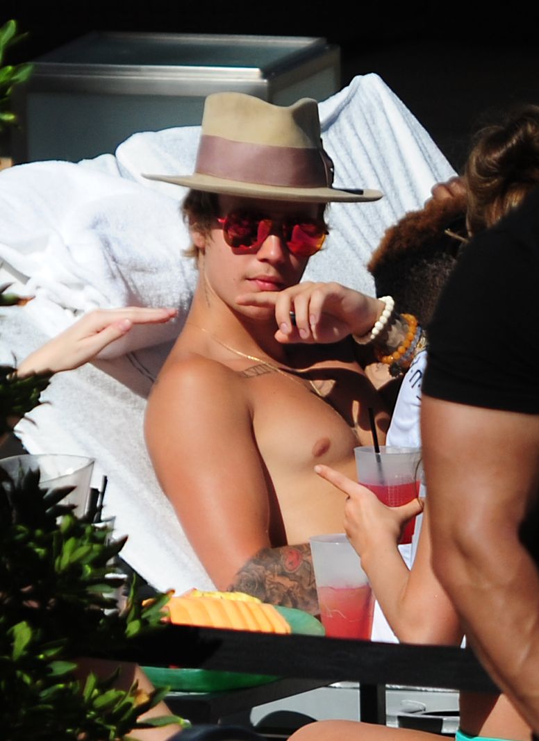 Justin Bieber By The Pool in Miami Beach - March 6